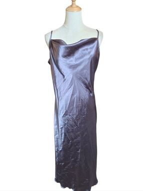bebe Gunmetal Satin MIdi Coquette Romantic Slip Dress